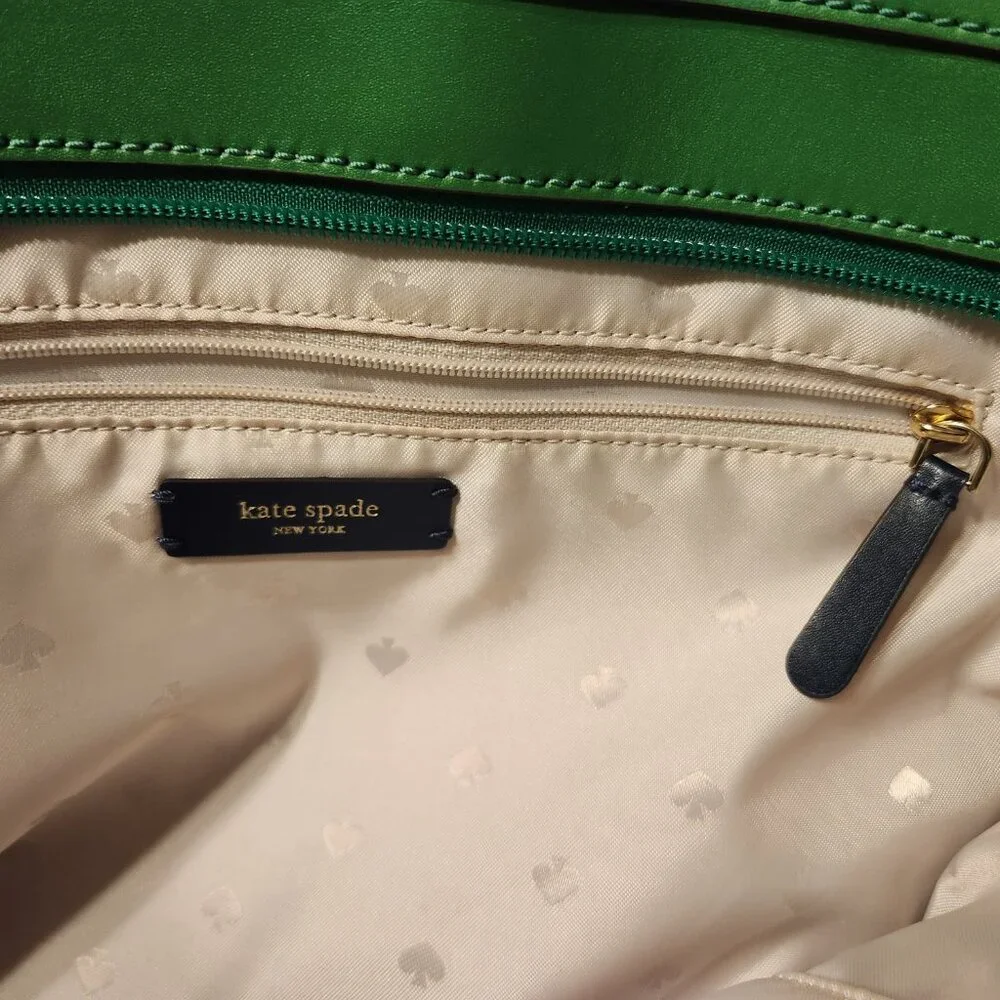 Kate Spade Tanya Tote Bag Green Leather W/ Blue Straps